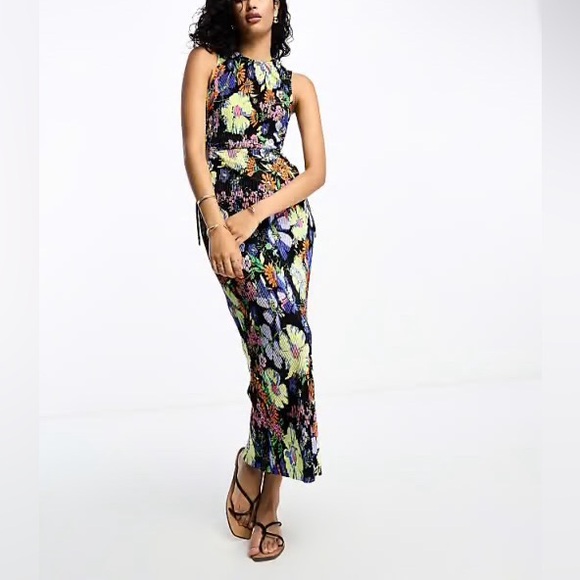 ASOS Dresses & Skirts - ASOS DESIGN high neck midi plisse dress with cutouts in floral print